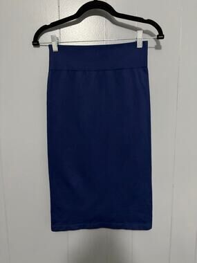 Balance Athletica Navy Vitality Ribbed Fitted Athleisure Travel Midi Skirt M